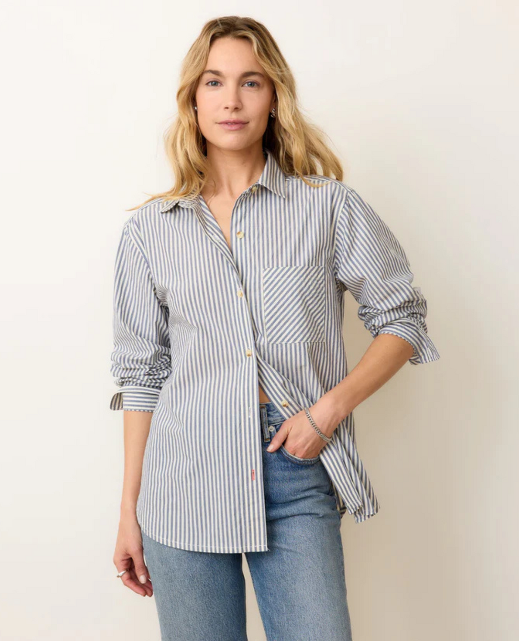 Cali Poplin shirt- midnight stripe