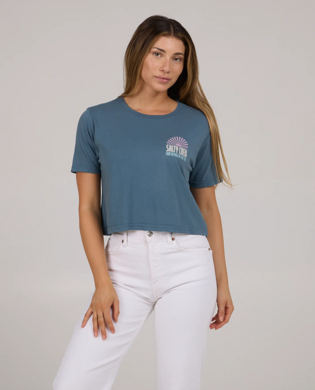 In the rays crop tee- fin blue
