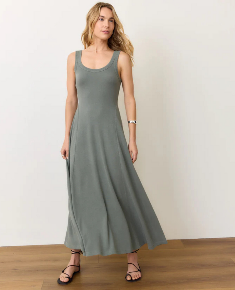 Lexi rib sun in scoop neck dress- forest