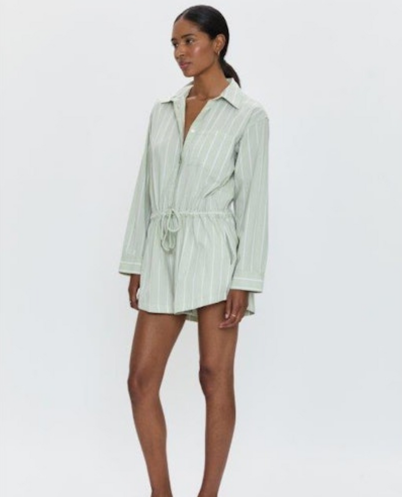 Amelie Long Sleeve Romper- Pistachio Stripe
