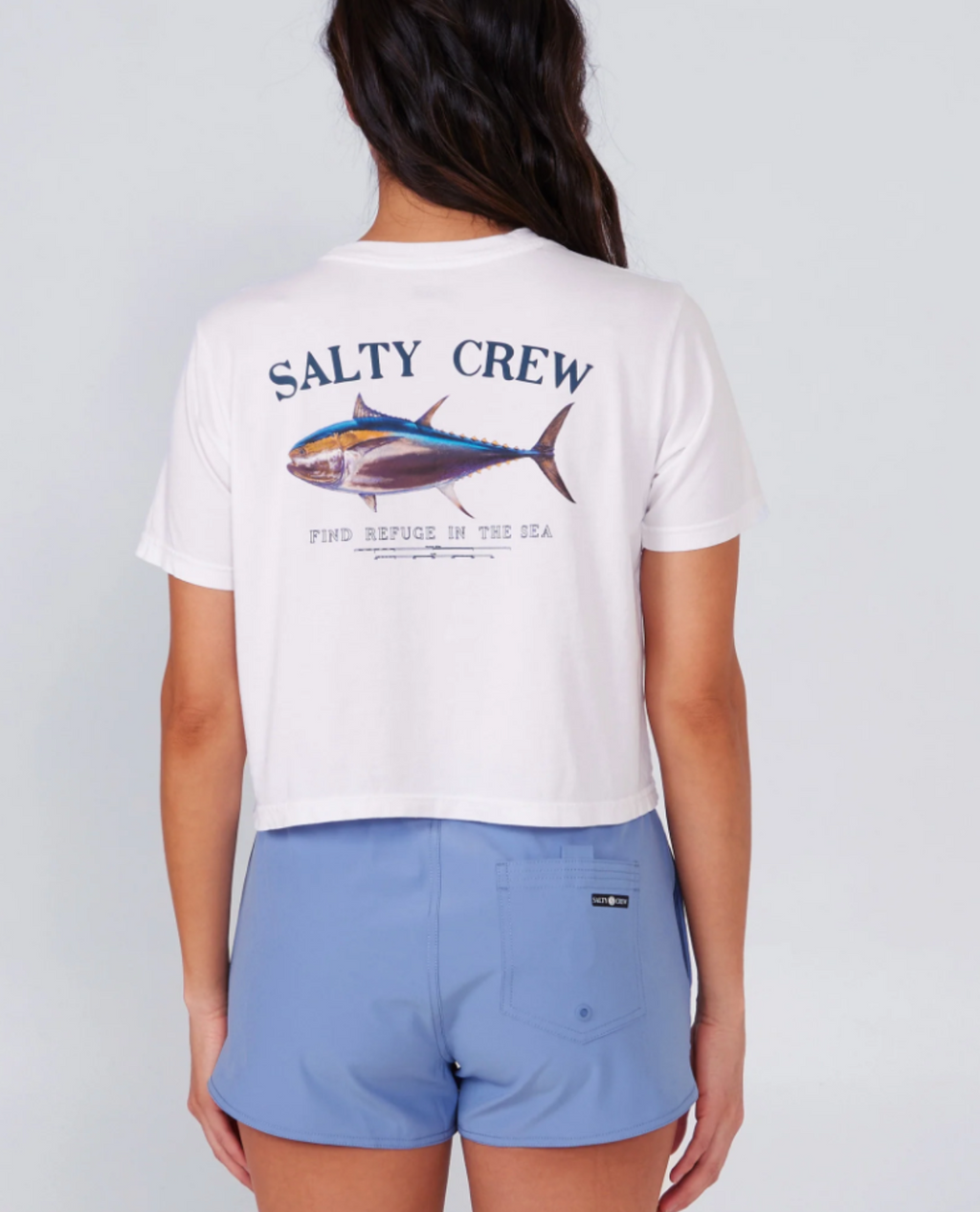 Big Blue Crop Tee- White
