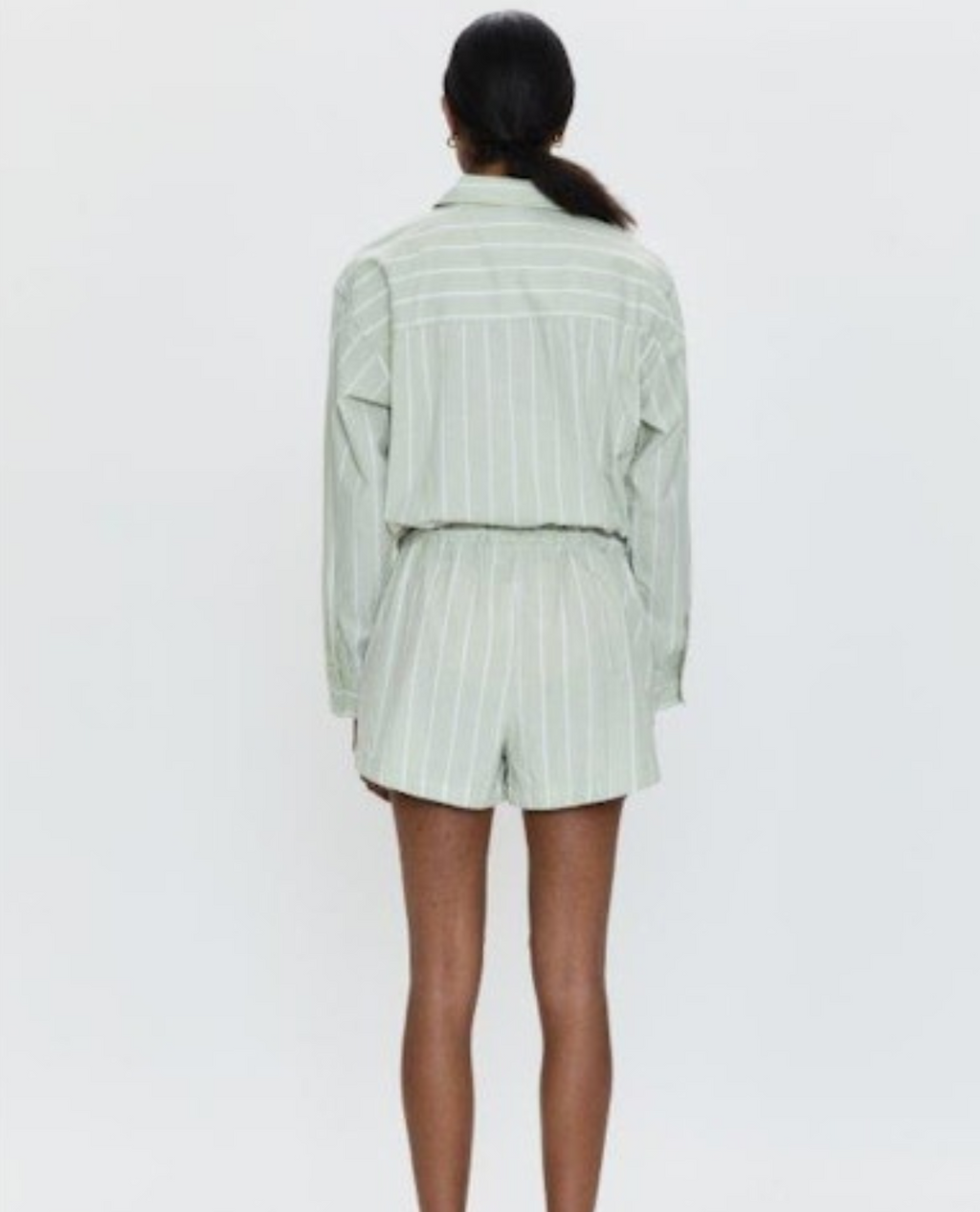 Amelie Long Sleeve Romper- Pistachio Stripe