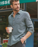 Classic Stretch Selvage Shirt - Green/Navy