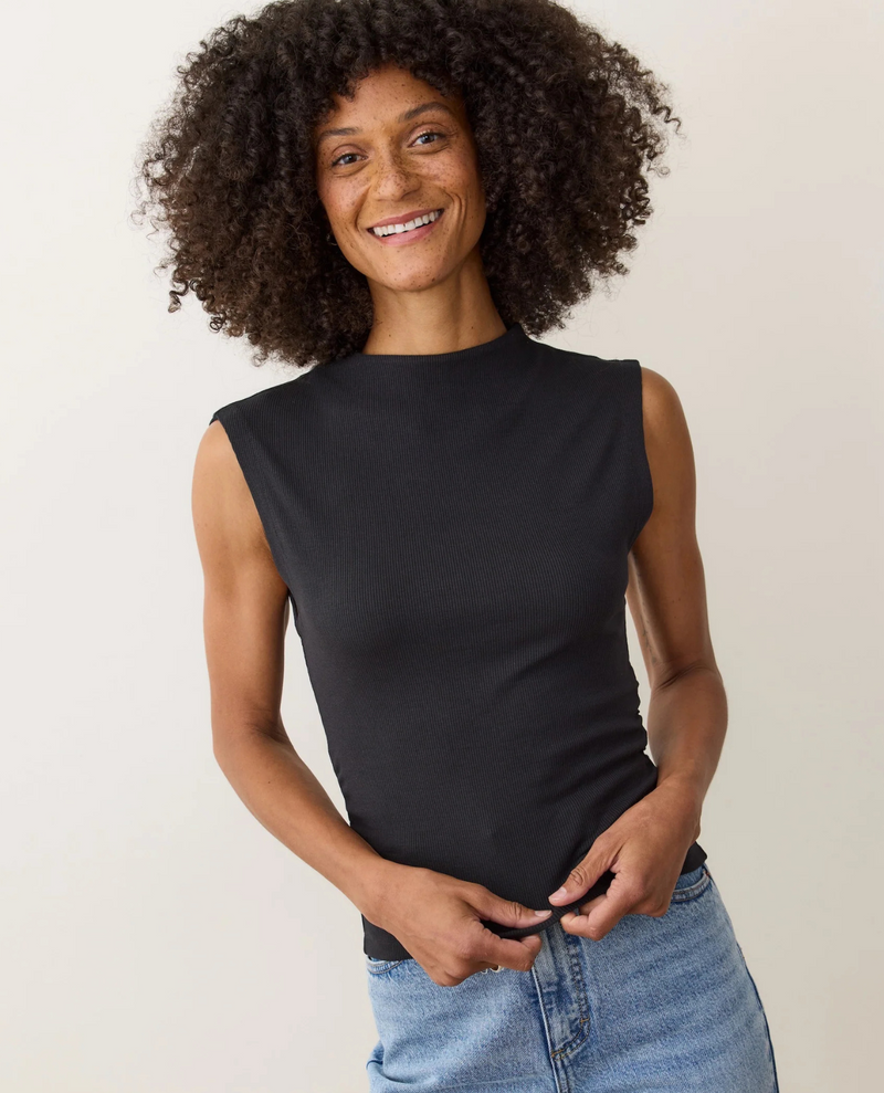 Sun-In Lexi Rib Mockneck Top - Washed Black