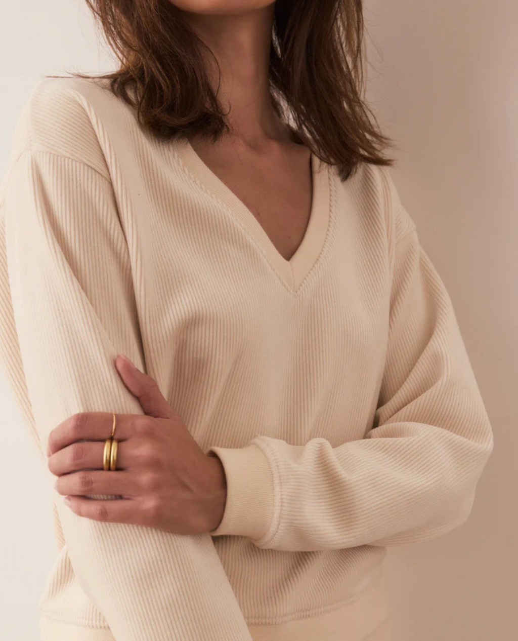 Velour Corduroy V Neck Sweatshirt